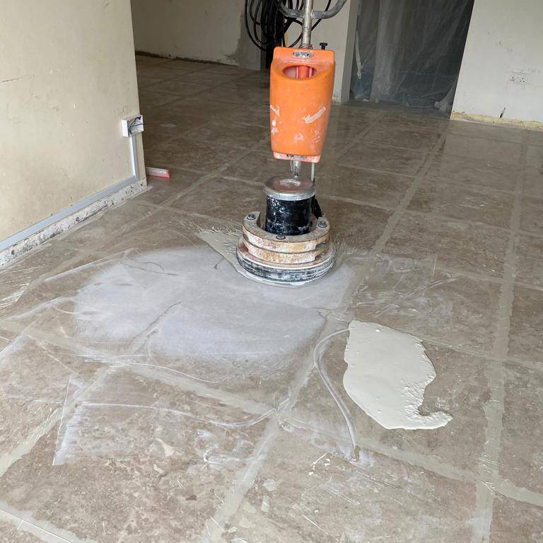 Applying Marble gum on Marble Floor in Singapore